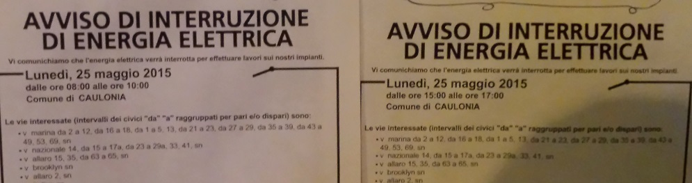 Enel segnala interruzione elettricità a Caulonia