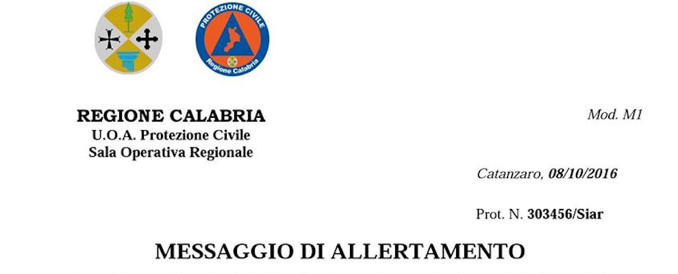 Calabria: prevista per oggi allerta meteo