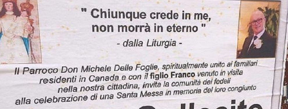 Manifesto del parroco per boss ‘ndrangheta ucciso in Canada. Il questore: “Rito privato e niente cortei”