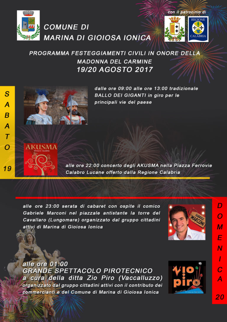 Il programma per la Festa della Madonna del Carmine a Marina di Gioiosa Ionica Ciavula Il programma per la Festa della Madonna del Carmine a Marina di Gioiosa Ionica Ciavula