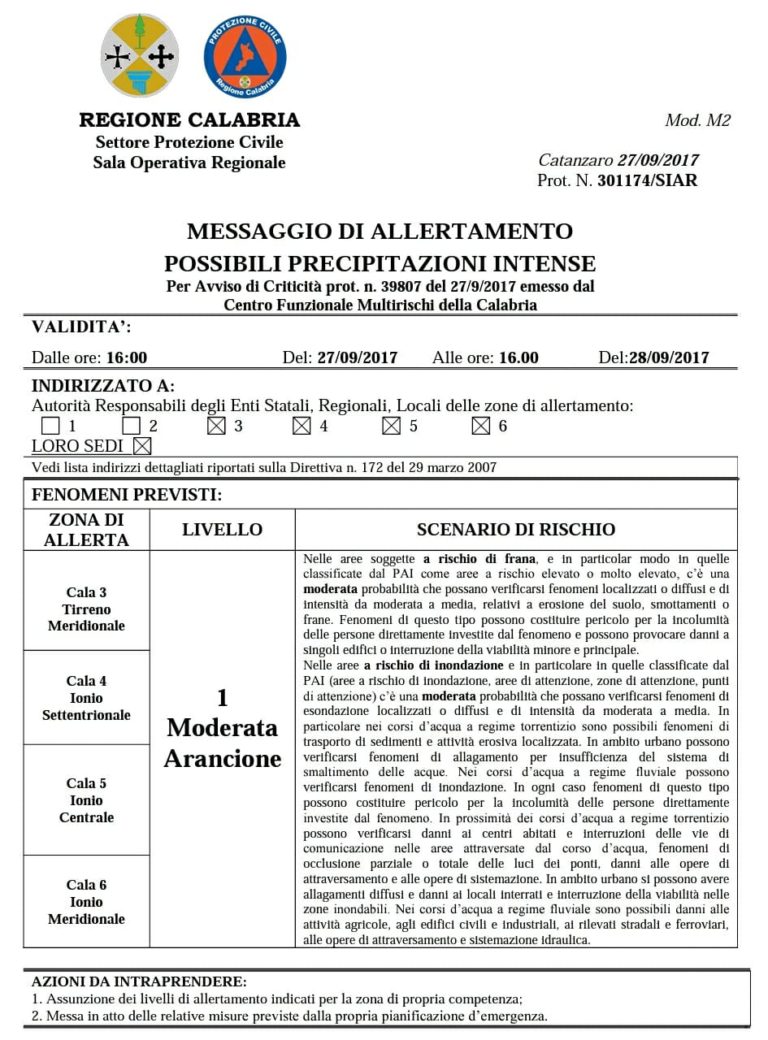 Ancora allerta meteo in Calabria - Ciavula