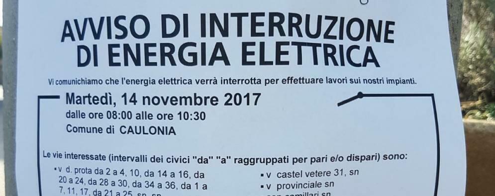 Caulonia, 14 novembre interruzione dell’energia elettrica