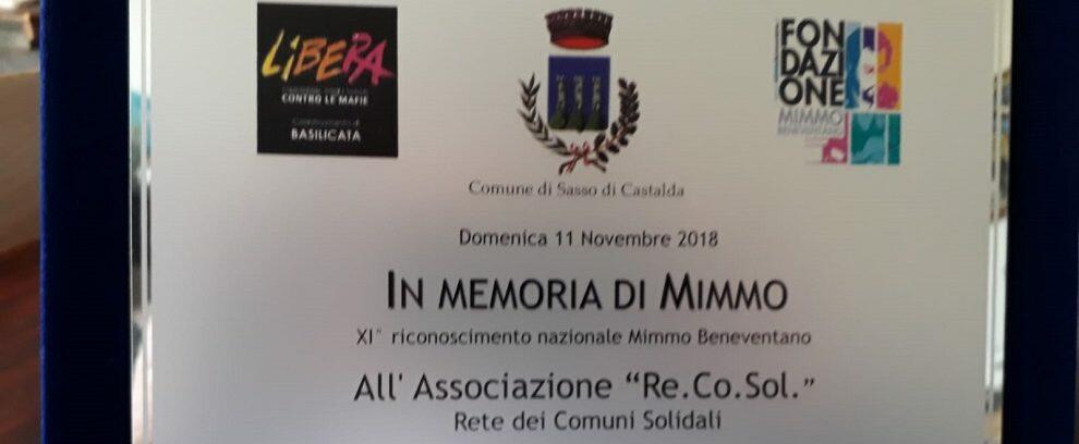 Re.Co.Sol. riceve il premio Mimmo Beneventano