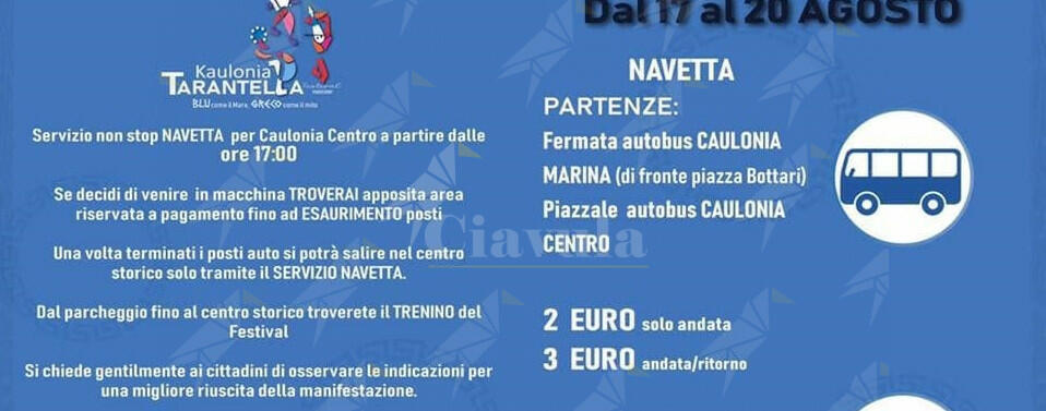 Kaulonia Tarantella Festival: da Caulonia marina parte il servizio navetta Kaulonia Tarantella Festival: da Caulonia marina parte il servizio navetta