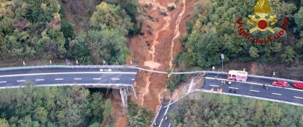 Crolla un viadotto sull’autostrada A6 a causa del maltempo