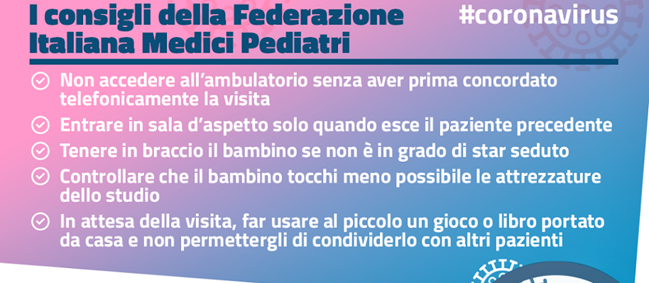 Coronavirus. Federazione Italiana Medici Pediatri: 5 regole da rispettare