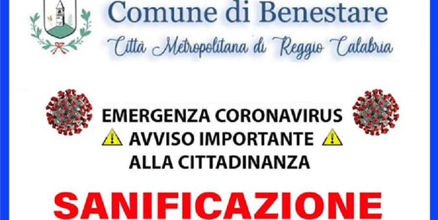 Il comune di Benestare effettuerà la sanificazione del territorio