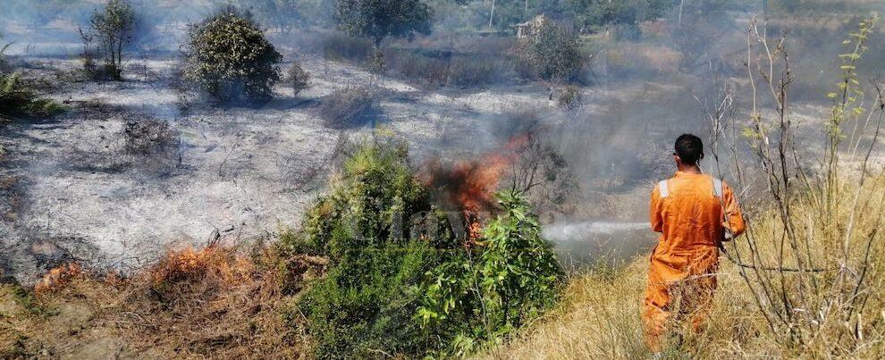 Incendio a Caulonia, in zona Candidati. La Protezione civile cerca di spegnerlo