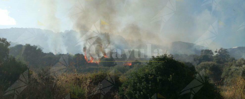 Incendio nella frazione cauloniese di Strano, interviene la protezione civile – fotogallery