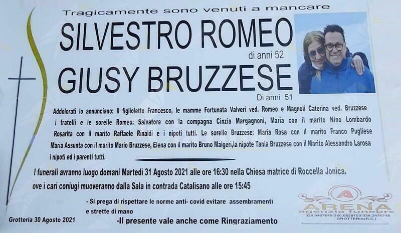 Oggi a Roccella avranno luogo i funerali di Silvestro Romeo e Giusy Bruzzese