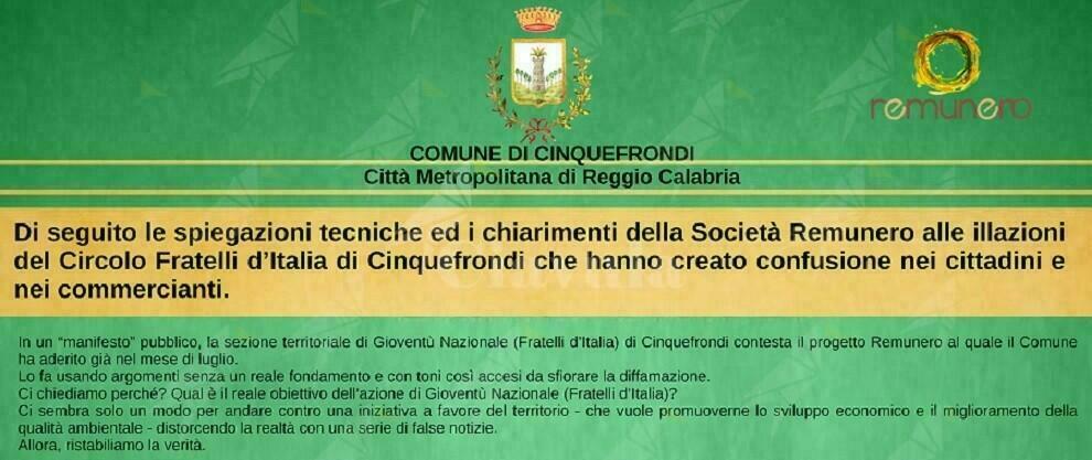 La società Remunero replica al circolo Fratelli d’Italia di Cinquefrondi