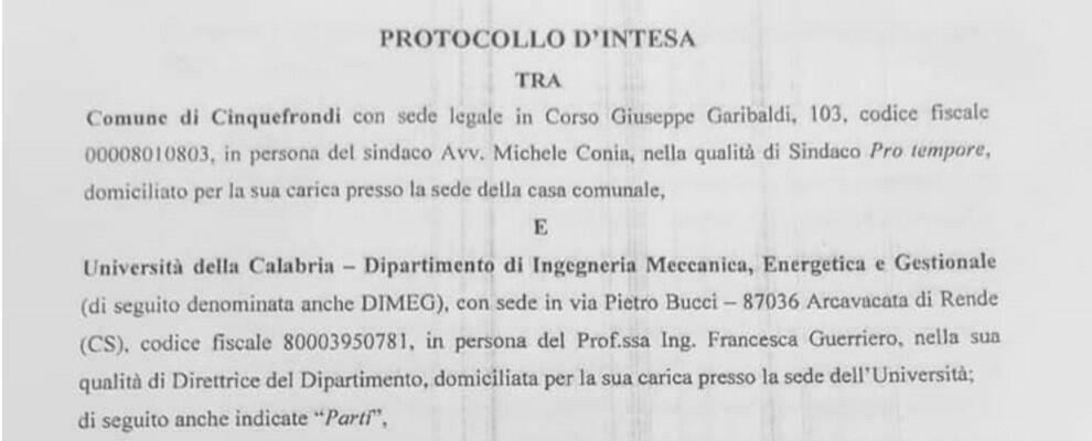 Cinquefrondi, siglato protocollo d’intesa con l’Università della Calabria