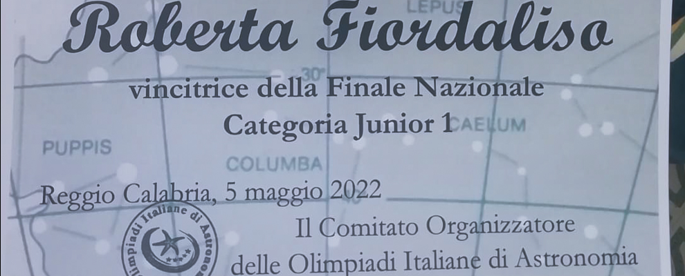 La reggina Roberta Fiordaliso vincitrice della categoria Junior 1 delle Olimpiadi di Astronomia