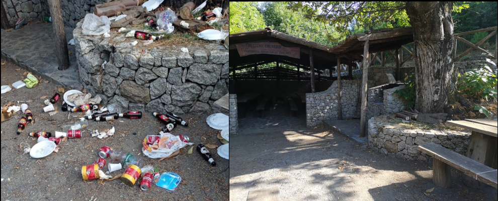 I membri dell’associazione Ursini Rinasce ripuliscono l’area picnic sporcata dai “cinghiali a due zampe”