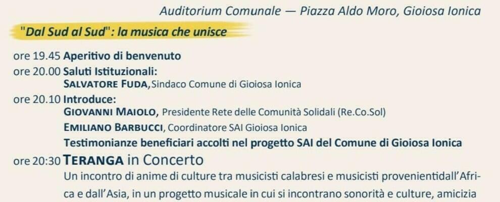 Questa sera all’auditorium di Gioiosa Ionica “Dal Sud al Sud: la  musica che unisce”