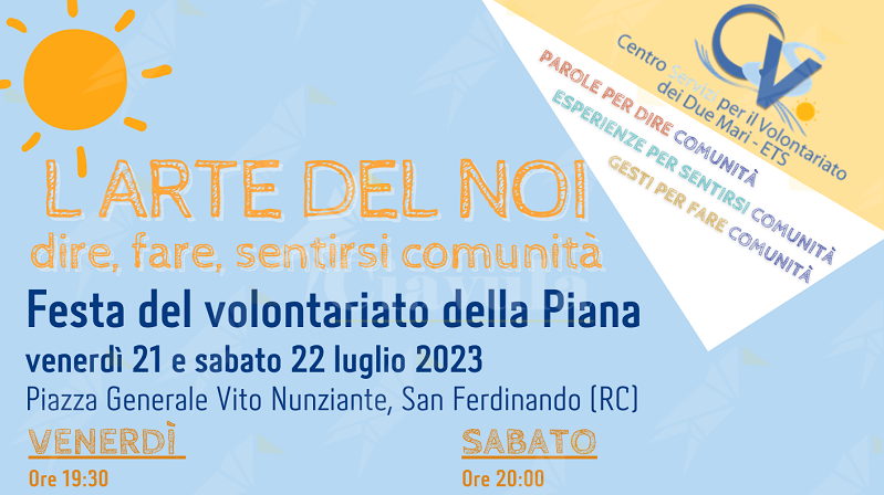 Mercoledì la conferenza stampa di presentazione della Festa del Volontariato della Piana 2023