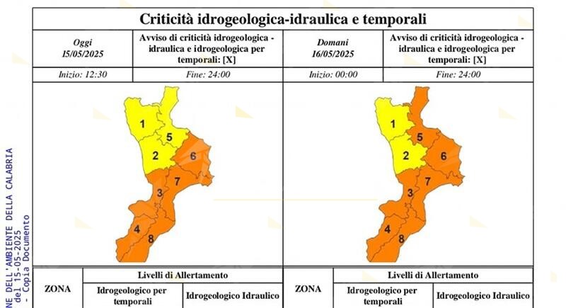 Maltempo in Calabria, sale ad arancione il livello di allerta