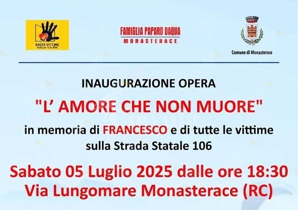 A Monasterace un’opera d’arte per ricordare Francesco Paparo e tutte le vittime della statale 106