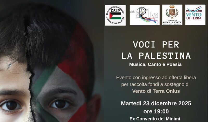 A Roccella Jonica andrà in scena l’evento “Voci per la Palestina, musica canto e poesia”