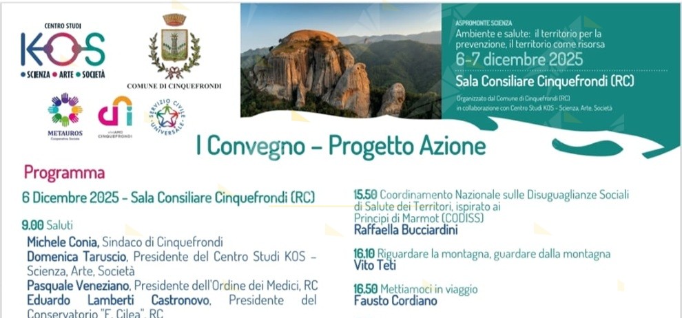 Ambiente, prevenzione e ricerca: Cinquefrondi accoglie il convegno nazionale Aspromonte Scienza con medici e ricercatori internazionali