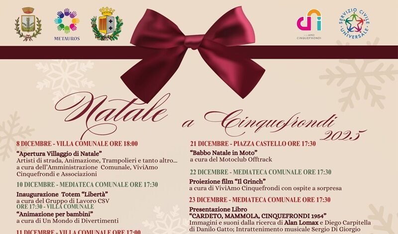 Cinquefrondi accende il Natale: un mese di eventi e il concertone di Daniele Silvestri