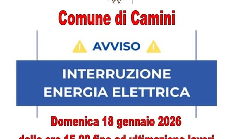 Domani pomeriggio mancherà la luce a Camini