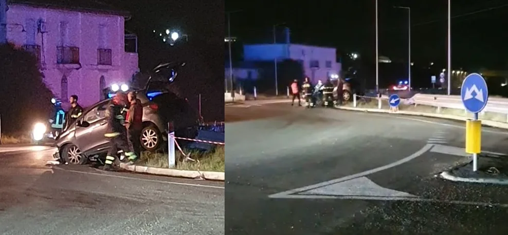 Incidente sulla statale 106, auto finisce sull’aiuola di una rotatoria