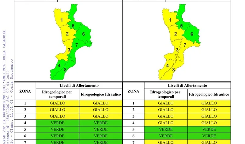 Maltempo, Allerta meteo gialla su gran parte della Calabria
