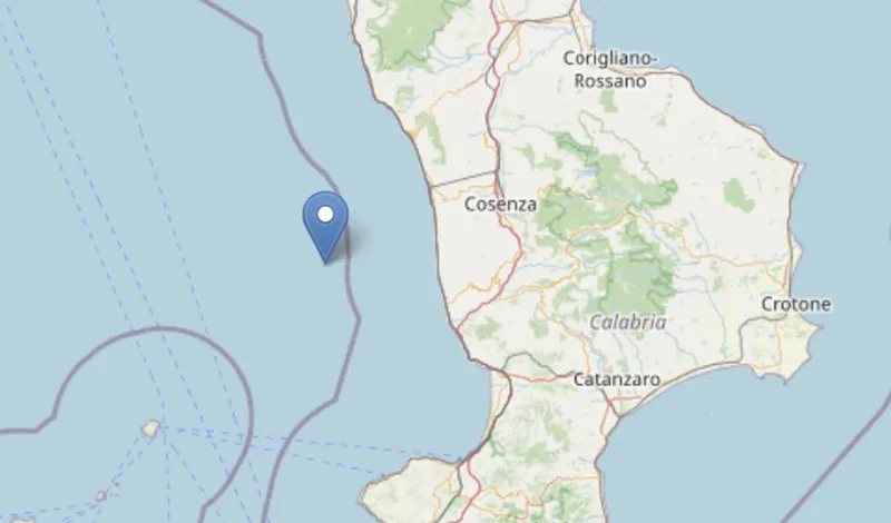 Nuova scossa all’alba in Calabria: terremoto di magnitudo 3.2 nel Tirreno Cosentino