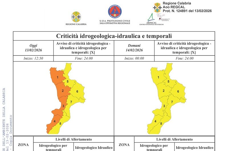 Continua il maltempo in Calabria: diramata l’allerta gialla su tutta la regione
