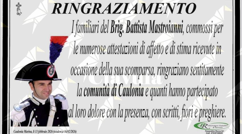 Messa in suffragio per Battista Mastroianni, il ringraziamento dei familiari alla comunità di Caulonia