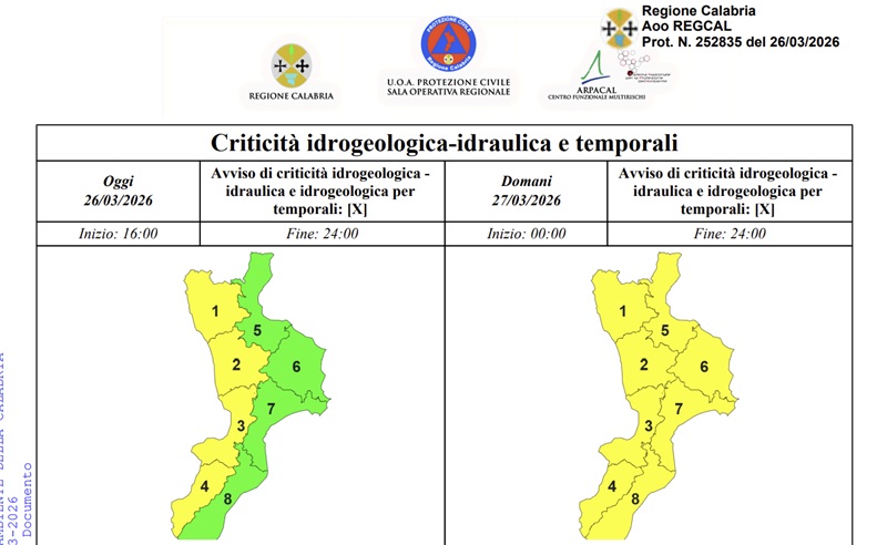 Maltempo, domani allerta gialla su tutta la Calabria per vento forte
