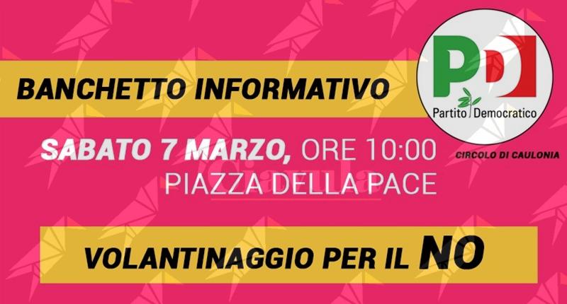 Il PD di Caulonia si mobilita per il NO al referendum: organizzati banchetti informativi e volantinaggio