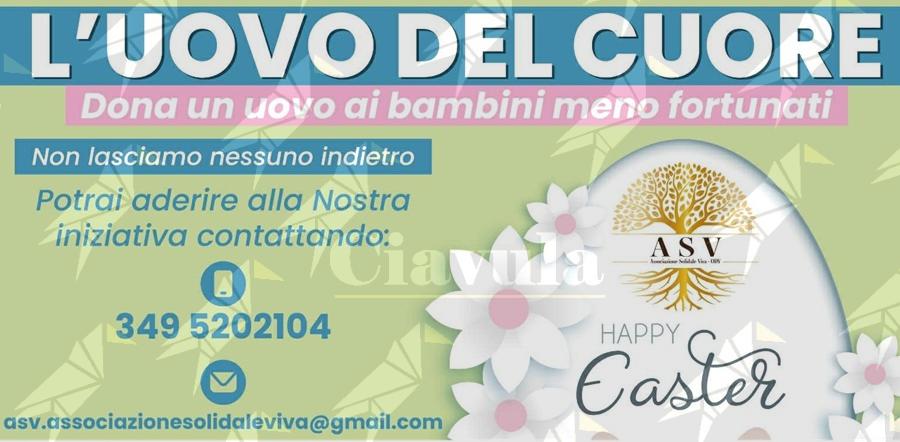 A Gioiosa Jonica torna l’iniziativa “L’uovo del cuore” della ASV ASSOCIAZIONE SOLIDALE VIVA -ODV A Gioiosa Jonica torna l’iniziativa “L’uovo del cuore” della ASV ASSOCIAZIONE SOLIDALE VIVA -ODV