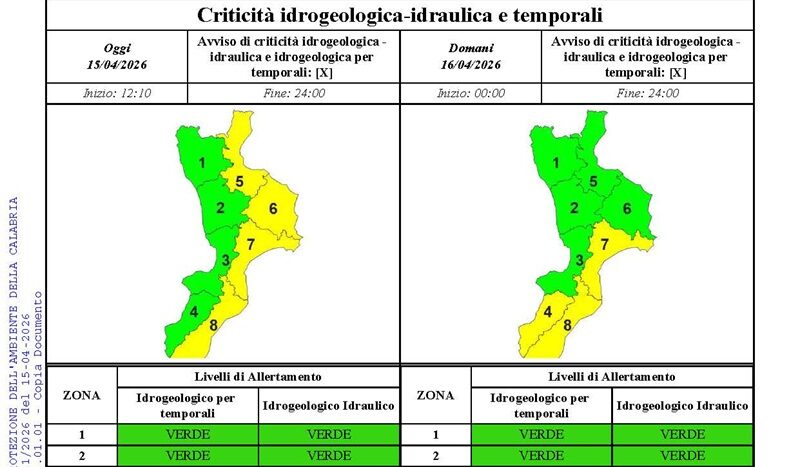 Maltempo, oggi e domani allerta gialla sulla Calabria ionica