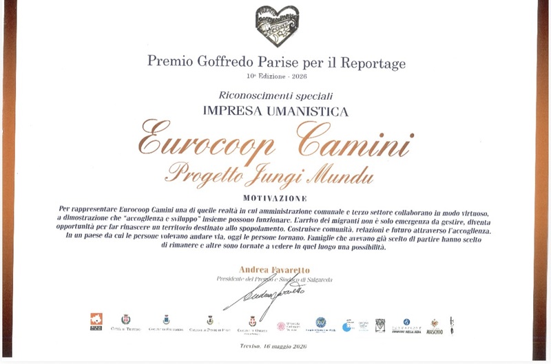 Inclusione e futuro condiviso: la Eurocoop Jungi Mundu di Camini riceve il “Premio Impresa Umanistica” del “Goffredo Parise” Inclusione e futuro condiviso: la Eurocoop Jungi Mundu di Camini riceve il “Premio Impresa Umanistica” del “Goffredo Parise”