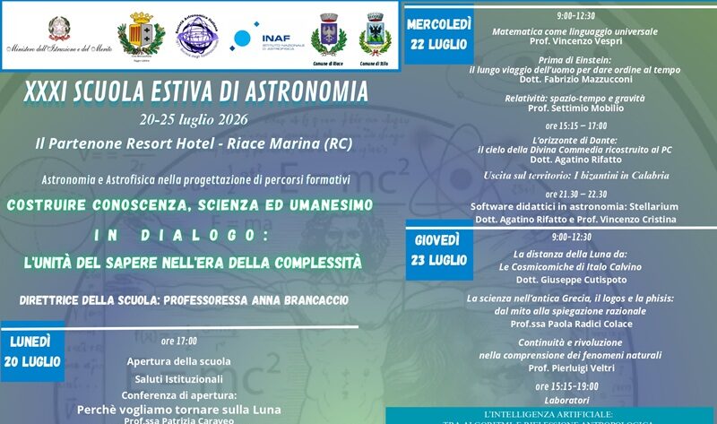 Al via a Riace la XXXI Scuola Estiva di Astronomia e Astrofisica Al via a Riace la XXXI Scuola Estiva di Astronomia e Astrofisica