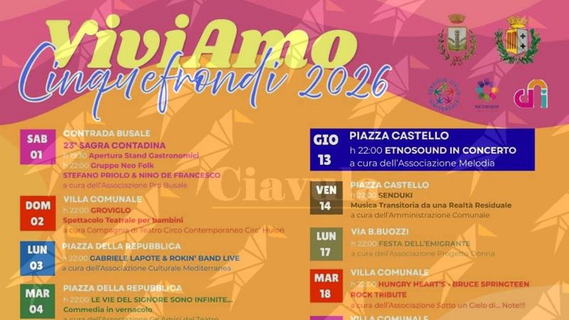 Musica, teatro e spettacoli: ecco “Viviamo Cinquefrondi 2026”
