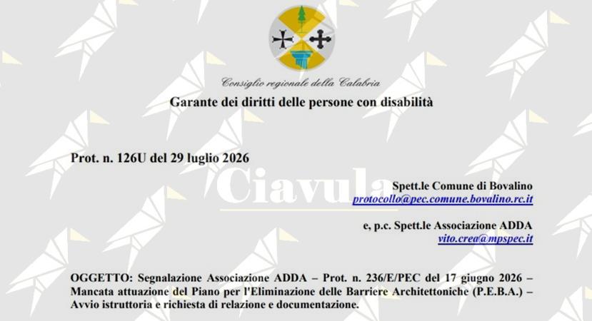 Mancata eliminazione delle barriere architettoniche, Associazione ADDA: “Avviata un’istruttoria contro il Comune di Bovalino”