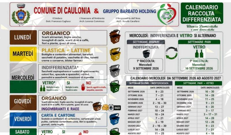 Caulonia, cambia il calendario della raccolta differenziata: si parte il 7 settembre
