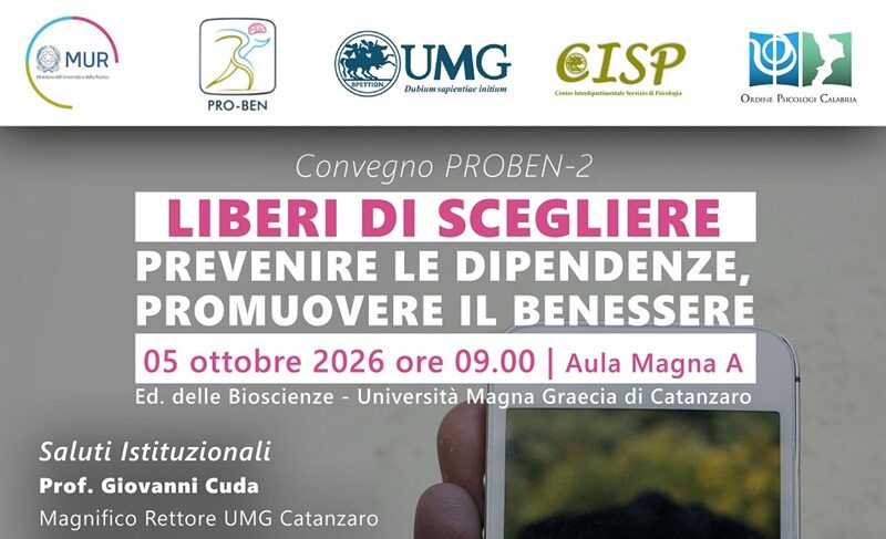 All’Università Magna Graecia di Catanzaro il Convegno PROBEN-2 dedicato alle nuove forme di dipendenza e alla salute dei giovani All’Università Magna Graecia di Catanzaro il Convegno PROBEN-2 dedicato alle nuove forme di dipendenza e alla salute dei giovani